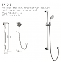 ECT Regen Round Rail with 3 function shower head 1.5M Metal hose and round elbow included